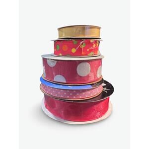 Pink Polka Dot Ribbon Lot – 5 Rolls